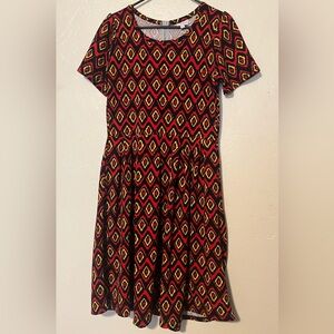 Lularoe Women’s Red Yellow Geometric Amelia Dress Size Large